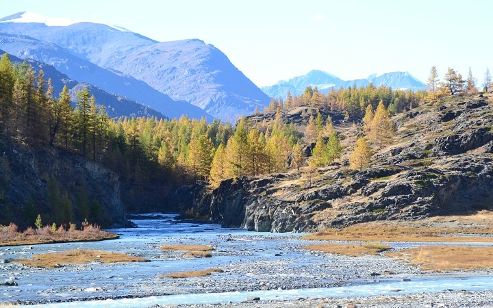 white stream valley in Altai tavan bogd national park in western Mongolia