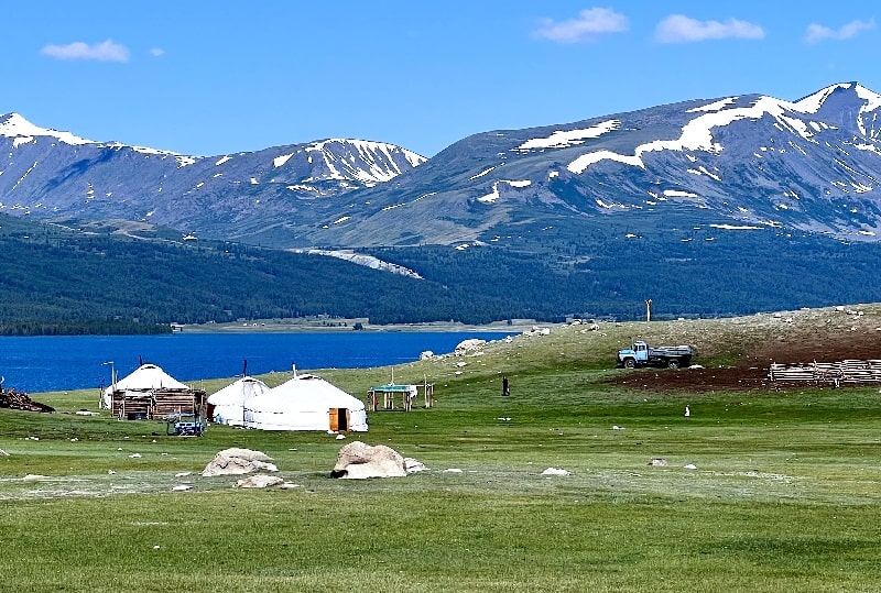 Kazakh herder families at their summer camp in Western Mongolia