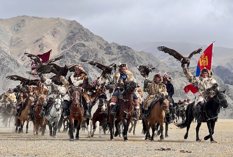 eagle hunters gathered for the eagle festival 2024