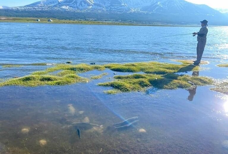 fisherman at twin lakes of Altai Tavan Bogd national park