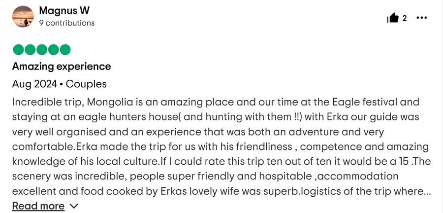 Client review on our eagle festival tour 2024